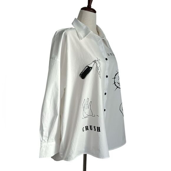 Sweet Rain Graphic Oversized Button Down Shirt Size XL Untamed Strange Print - Picture 3 of 12